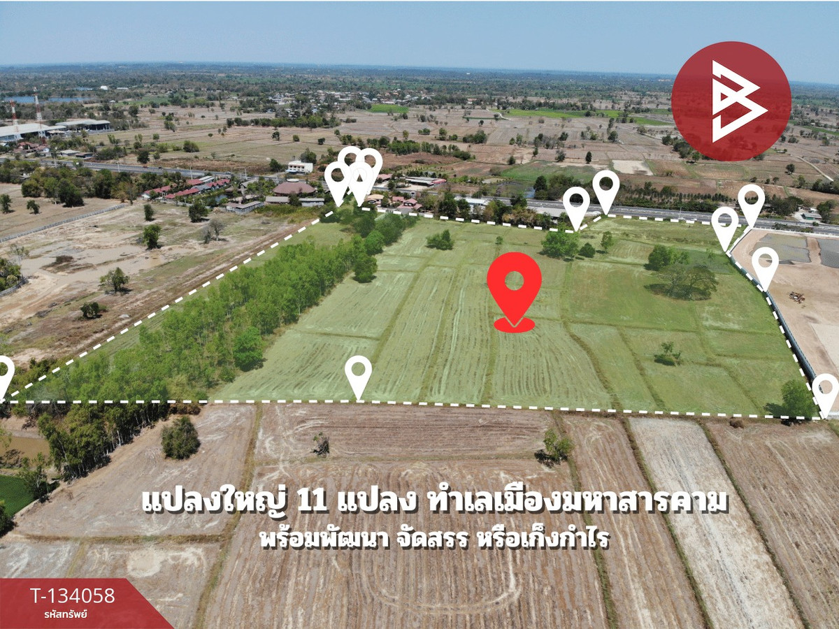 ขายที่ดินแปลงใหญ่ เนื้อที่ 44 ไร่ 1 งาน 59 ตารางวา ตำบลเขวา เมืองมหาสารคาม ทำเลดีติดถนน